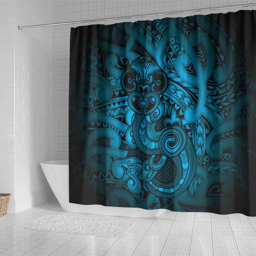 Aotearoa Maori Hei Tiki Shower Curtain Kikorangi Kowhaiwhai Puhoro Motif