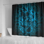 Aotearoa Maori Hei Tiki Shower Curtain Kikorangi Kowhaiwhai Puhoro Motif
