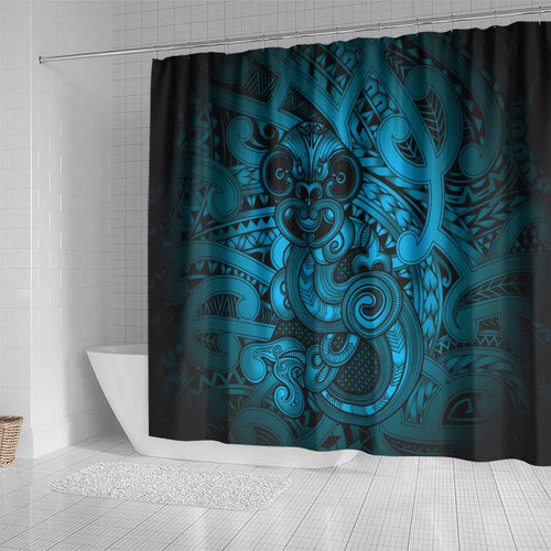 Aotearoa Maori Hei Tiki Shower Curtain Kikorangi Kowhaiwhai Puhoro Motif