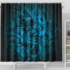 Aotearoa Maori Hei Tiki Shower Curtain Kikorangi Kowhaiwhai Puhoro Motif