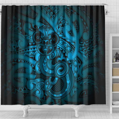 Aotearoa Maori Hei Tiki Shower Curtain Kikorangi Kowhaiwhai Puhoro Motif