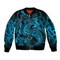 Aotearoa Maori Hei Tiki Sleeve Zip Bomber Jacket Kikorangi Kowhaiwhai Puhoro Motif