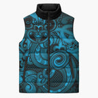 Aotearoa Maori Hei Tiki Sleeveless Puffer Jacket Kikorangi Kowhaiwhai Puhoro Motif