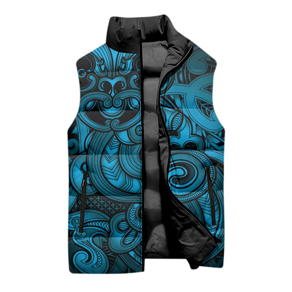 Aotearoa Maori Hei Tiki Sleeveless Puffer Jacket Kikorangi Kowhaiwhai Puhoro Motif