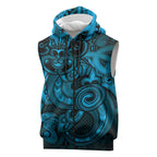 Aotearoa Maori Hei Tiki Sleeveless Zip Hoodie Kikorangi Kowhaiwhai Puhoro Motif