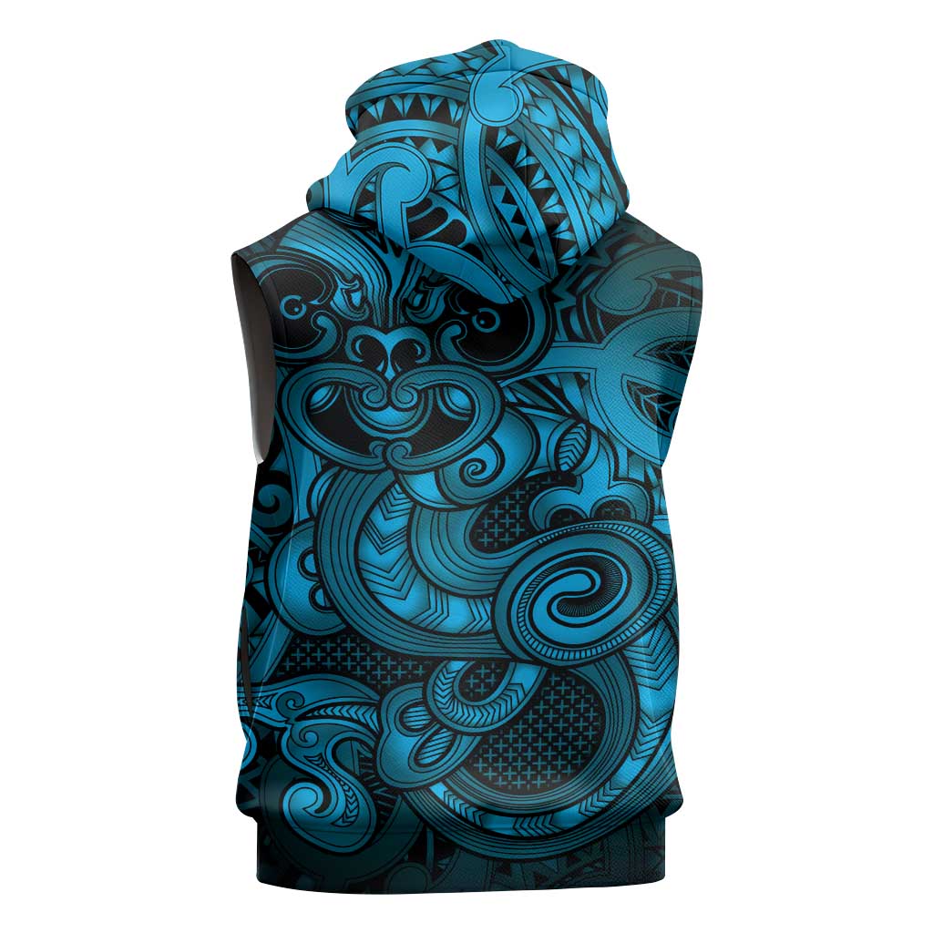 Aotearoa Maori Hei Tiki Sleeveless Zip Hoodie Kikorangi Kowhaiwhai Puhoro Motif