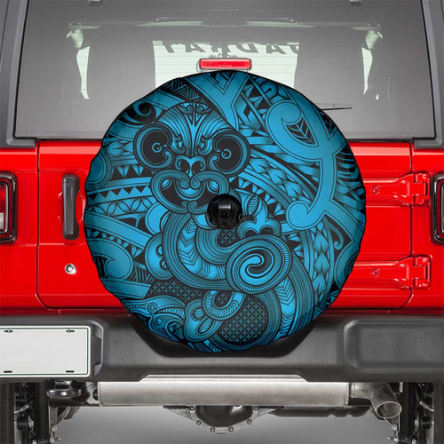 Aotearoa Maori Hei Tiki Spare Tire Cover Kikorangi Kowhaiwhai Puhoro Motif