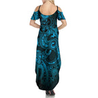 Aotearoa Maori Hei Tiki Summer Maxi Dress Kikorangi Kowhaiwhai Puhoro Motif