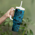 Aotearoa Maori Hei Tiki Tumbler With Handle Kikorangi Kowhaiwhai Puhoro Motif