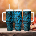 Aotearoa Maori Hei Tiki Tumbler With Handle Kikorangi Kowhaiwhai Puhoro Motif