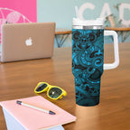 Aotearoa Maori Hei Tiki Tumbler With Handle Kikorangi Kowhaiwhai Puhoro Motif