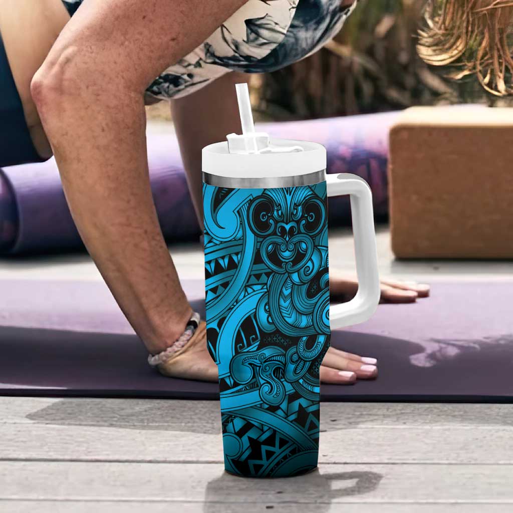 Aotearoa Maori Hei Tiki Tumbler With Handle Kikorangi Kowhaiwhai Puhoro Motif