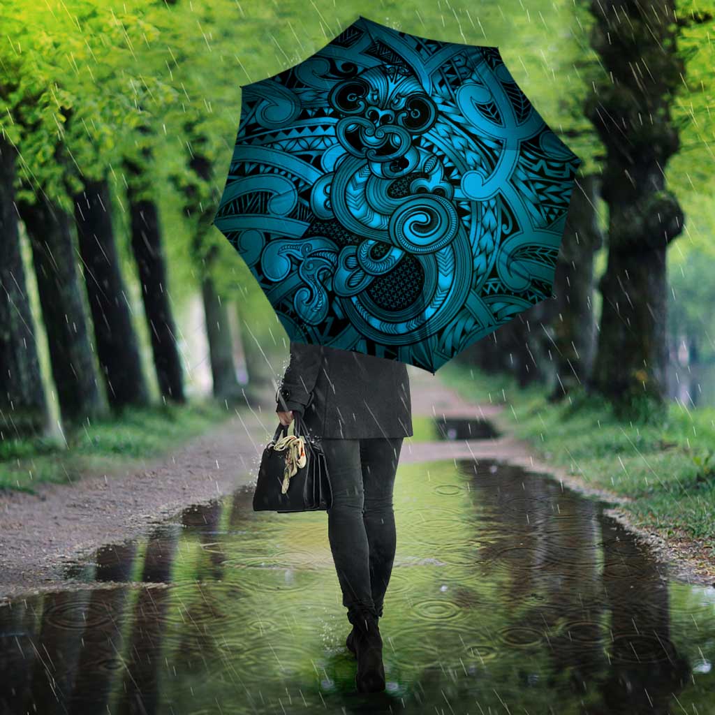 Aotearoa Maori Hei Tiki Umbrella Kikorangi Kowhaiwhai Puhoro Motif