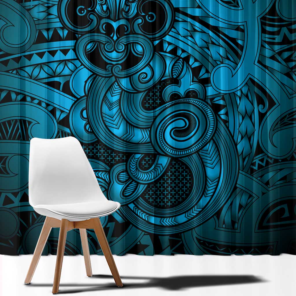 Aotearoa Maori Hei Tiki Window Curtain Kikorangi Kowhaiwhai Puhoro Motif