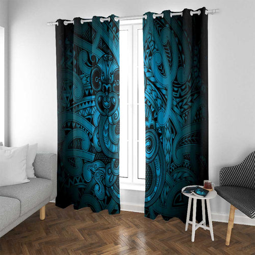 Aotearoa Maori Hei Tiki Window Curtain Kikorangi Kowhaiwhai Puhoro Motif