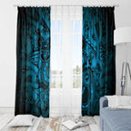 Aotearoa Maori Hei Tiki Window Curtain Kikorangi Kowhaiwhai Puhoro Motif