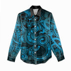 Aotearoa Maori Hei Tiki Women Casual Shirt Kikorangi Kowhaiwhai Puhoro Motif