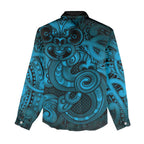 Aotearoa Maori Hei Tiki Women Casual Shirt Kikorangi Kowhaiwhai Puhoro Motif