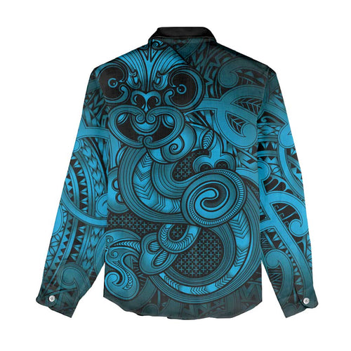 Aotearoa Maori Hei Tiki Women Casual Shirt Kikorangi Kowhaiwhai Puhoro Motif