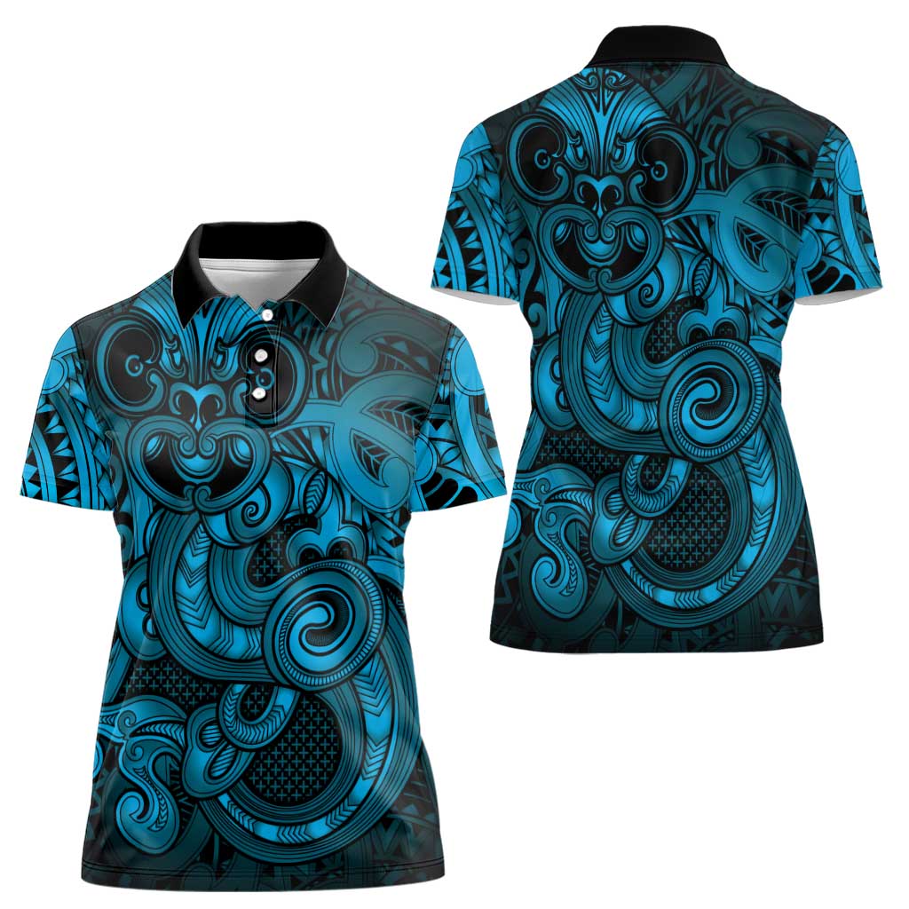 Aotearoa Maori Hei Tiki Women Polo Shirt Kikorangi Kowhaiwhai Puhoro Motif