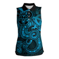Aotearoa Maori Hei Tiki Women Sleeveless Polo Shirt Kikorangi Kowhaiwhai Puhoro Motif