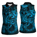 Aotearoa Maori Hei Tiki Women Sleeveless Polo Shirt Kikorangi Kowhaiwhai Puhoro Motif