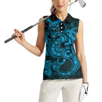 Aotearoa Maori Hei Tiki Women Sleeveless Polo Shirt Kikorangi Kowhaiwhai Puhoro Motif