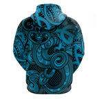Aotearoa Maori Hei Tiki Zip Hoodie Kikorangi Kowhaiwhai Puhoro Motif