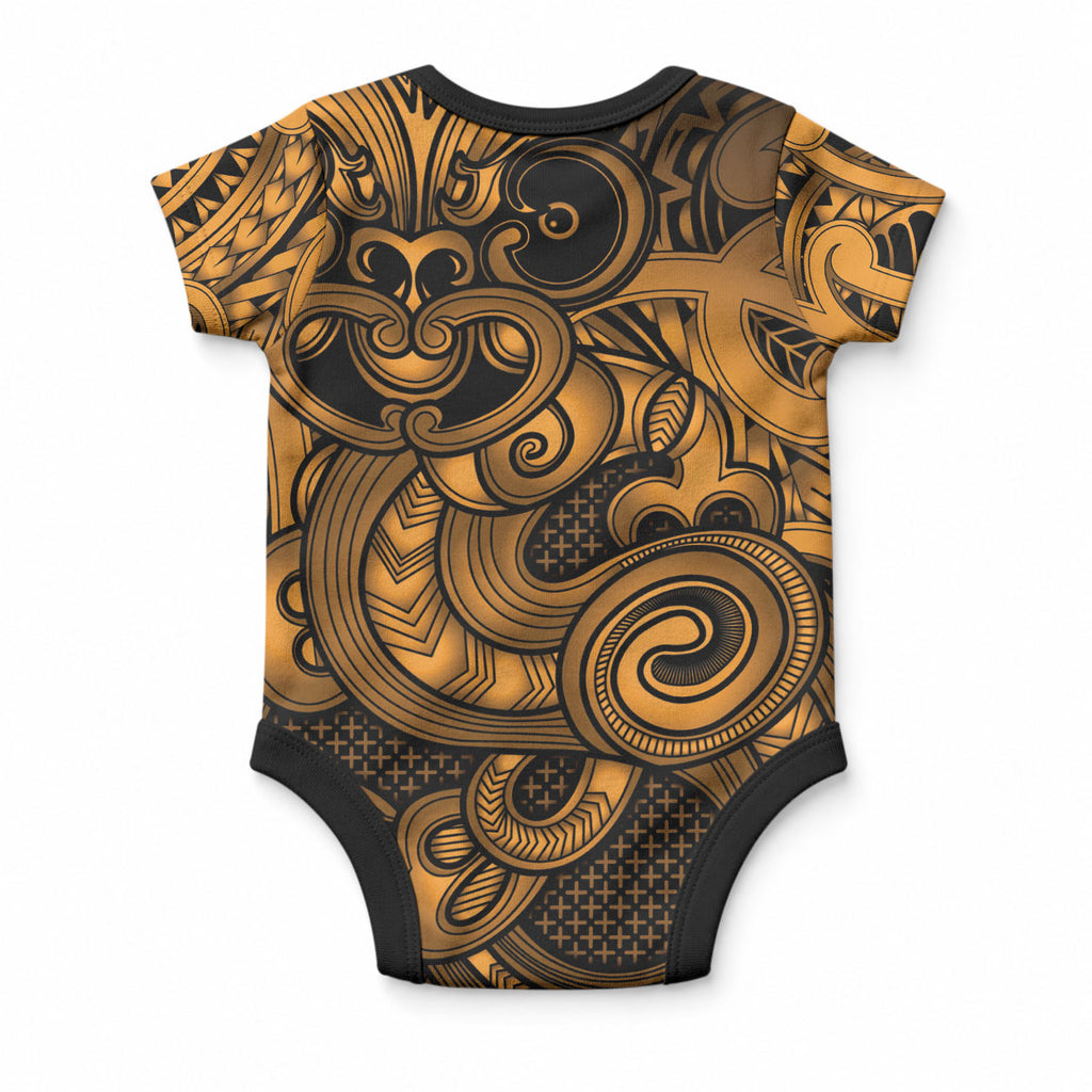 Aotearoa Maori Hei Tiki Baby Onesie Koura Kowhaiwhai Puhoro Motif
