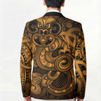 Aotearoa Maori Hei Tiki Blazer Koura Kowhaiwhai Puhoro Motif