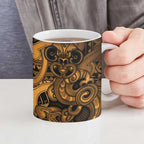 Aotearoa Maori Hei Tiki Ceramic Mug Koura Kowhaiwhai Puhoro Motif