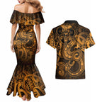 Aotearoa Maori Hei Tiki Couples Matching Mermaid Dress and Hawaiian Shirt Koura Kowhaiwhai Puhoro Motif