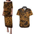 Aotearoa Maori Hei Tiki Couples Matching Puletasi and Hawaiian Shirt Koura Kowhaiwhai Puhoro Motif