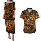 Aotearoa Maori Hei Tiki Couples Matching Puletasi and Hawaiian Shirt Koura Kowhaiwhai Puhoro Motif