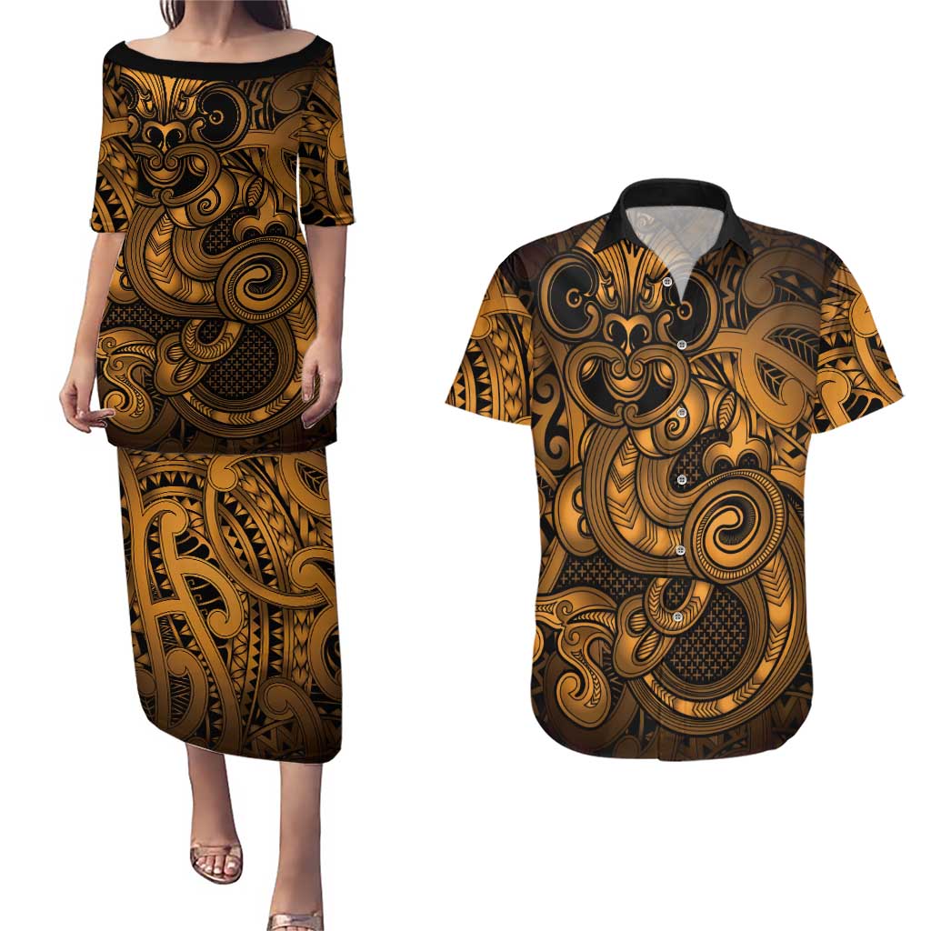 Aotearoa Maori Hei Tiki Couples Matching Puletasi and Hawaiian Shirt Koura Kowhaiwhai Puhoro Motif