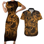 Aotearoa Maori Hei Tiki Couples Matching Short Sleeve Bodycon Dress and Hawaiian Shirt Koura Kowhaiwhai Puhoro Motif