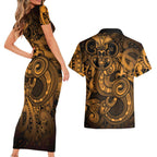 Aotearoa Maori Hei Tiki Couples Matching Short Sleeve Bodycon Dress and Hawaiian Shirt Koura Kowhaiwhai Puhoro Motif