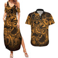 Aotearoa Maori Hei Tiki Couples Matching Summer Maxi Dress and Hawaiian Shirt Koura Kowhaiwhai Puhoro Motif
