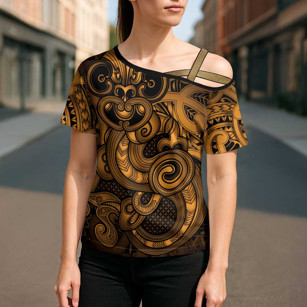 Aotearoa Maori Hei Tiki Cross Shoulder Shirt Koura Kowhaiwhai Puhoro Motif