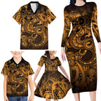 Aotearoa Maori Hei Tiki Family Matching Long Sleeve Bodycon Dress and Hawaiian Shirt Koura Kowhaiwhai Puhoro Motif