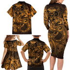 Aotearoa Maori Hei Tiki Family Matching Long Sleeve Bodycon Dress and Hawaiian Shirt Koura Kowhaiwhai Puhoro Motif