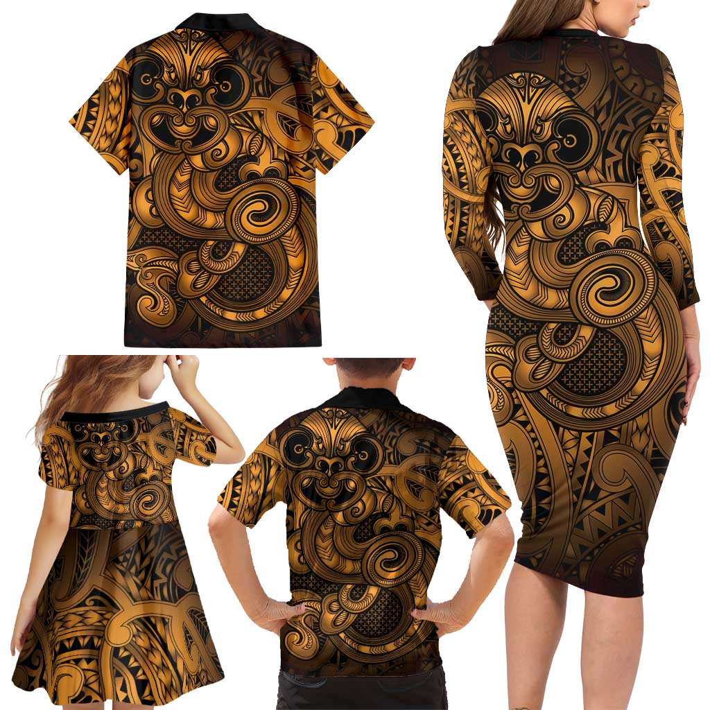 Aotearoa Maori Hei Tiki Family Matching Long Sleeve Bodycon Dress and Hawaiian Shirt Koura Kowhaiwhai Puhoro Motif
