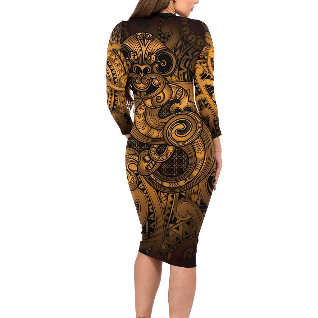Aotearoa Maori Hei Tiki Family Matching Long Sleeve Bodycon Dress and Hawaiian Shirt Koura Kowhaiwhai Puhoro Motif