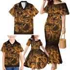 Aotearoa Maori Hei Tiki Family Matching Mermaid Dress and Hawaiian Shirt Koura Kowhaiwhai Puhoro Motif