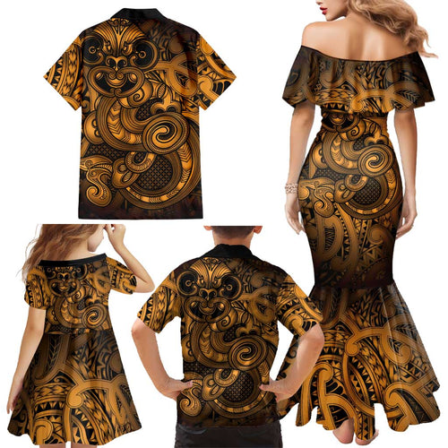 Aotearoa Maori Hei Tiki Family Matching Mermaid Dress and Hawaiian Shirt Koura Kowhaiwhai Puhoro Motif
