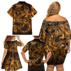 Aotearoa Maori Hei Tiki Family Matching Off Shoulder Short Dress and Hawaiian Shirt Koura Kowhaiwhai Puhoro Motif