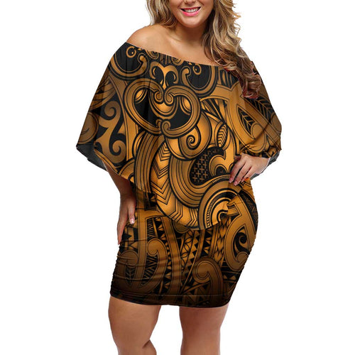 Aotearoa Maori Hei Tiki Family Matching Off Shoulder Short Dress and Hawaiian Shirt Koura Kowhaiwhai Puhoro Motif