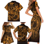 Aotearoa Maori Hei Tiki Family Matching Short Sleeve Bodycon Dress and Hawaiian Shirt Koura Kowhaiwhai Puhoro Motif