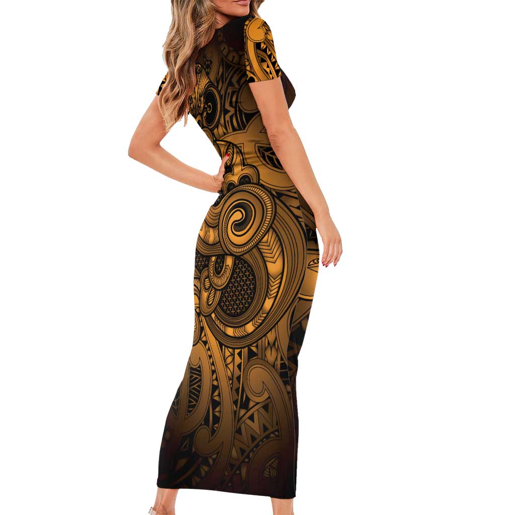 Aotearoa Maori Hei Tiki Family Matching Short Sleeve Bodycon Dress and Hawaiian Shirt Koura Kowhaiwhai Puhoro Motif