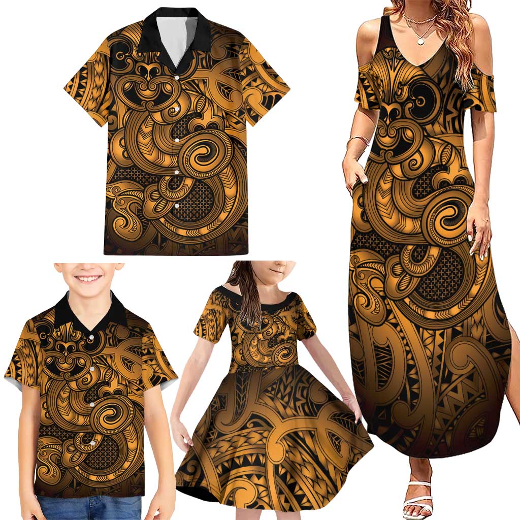 Aotearoa Maori Hei Tiki Family Matching Summer Maxi Dress and Hawaiian Shirt Koura Kowhaiwhai Puhoro Motif
